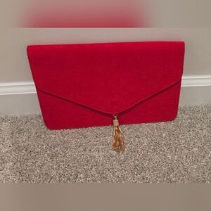 Red Suede Envelope Clutch with Gold Tassel